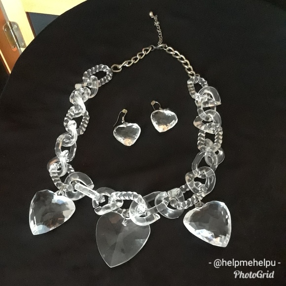 VERY CUTE CLEAR CHUNKY HEART Necklace & Earrings!! - Picture 4 of 6